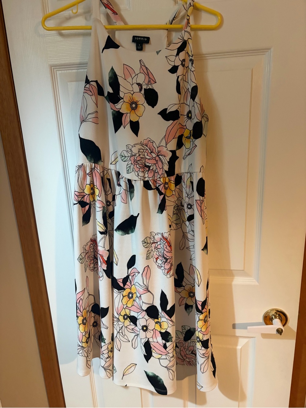 torrid White Floral Halter Dress with Pink and Yellow Blooms 1X